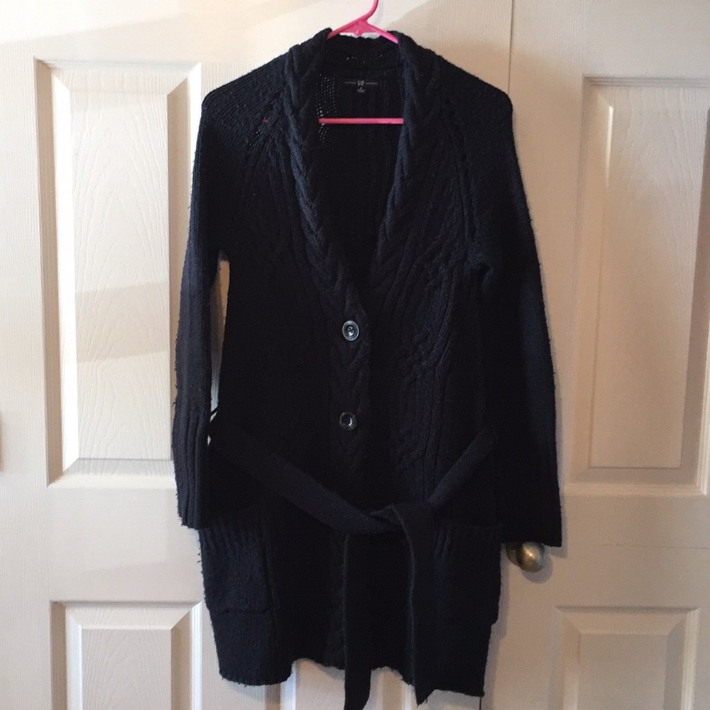 Navy Blue Cable Knit Long Sweater